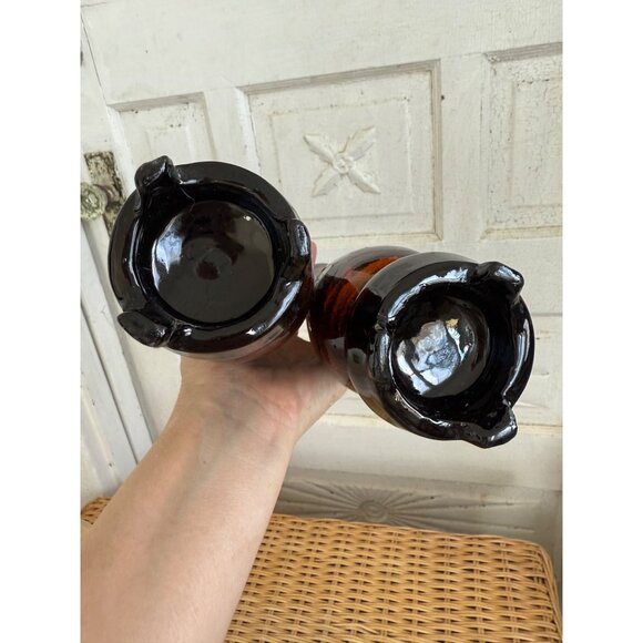 Vintage MCM Pair Lacquer wood footed Vases Inlaid Shell Geisha Girls - Picture 5 of 9